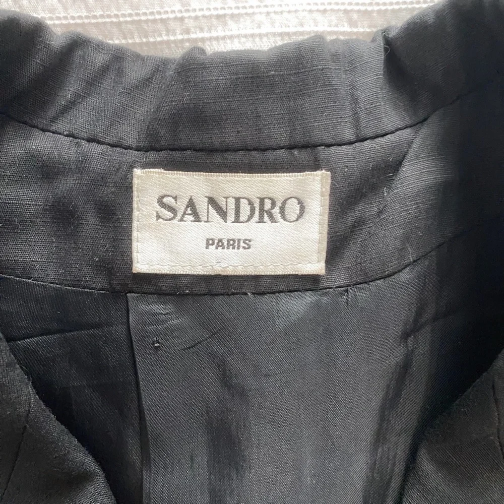SANDRO VINTAGE BLACK LINEN BLEND SHEER BLAZER - M - Picture 6 of 10
